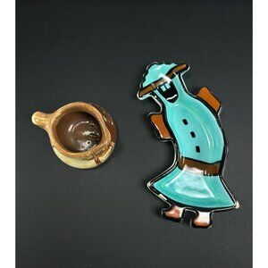 VTG Handmade Art Pottery Native American Kachina Trinket Dish & Mini Pitcher